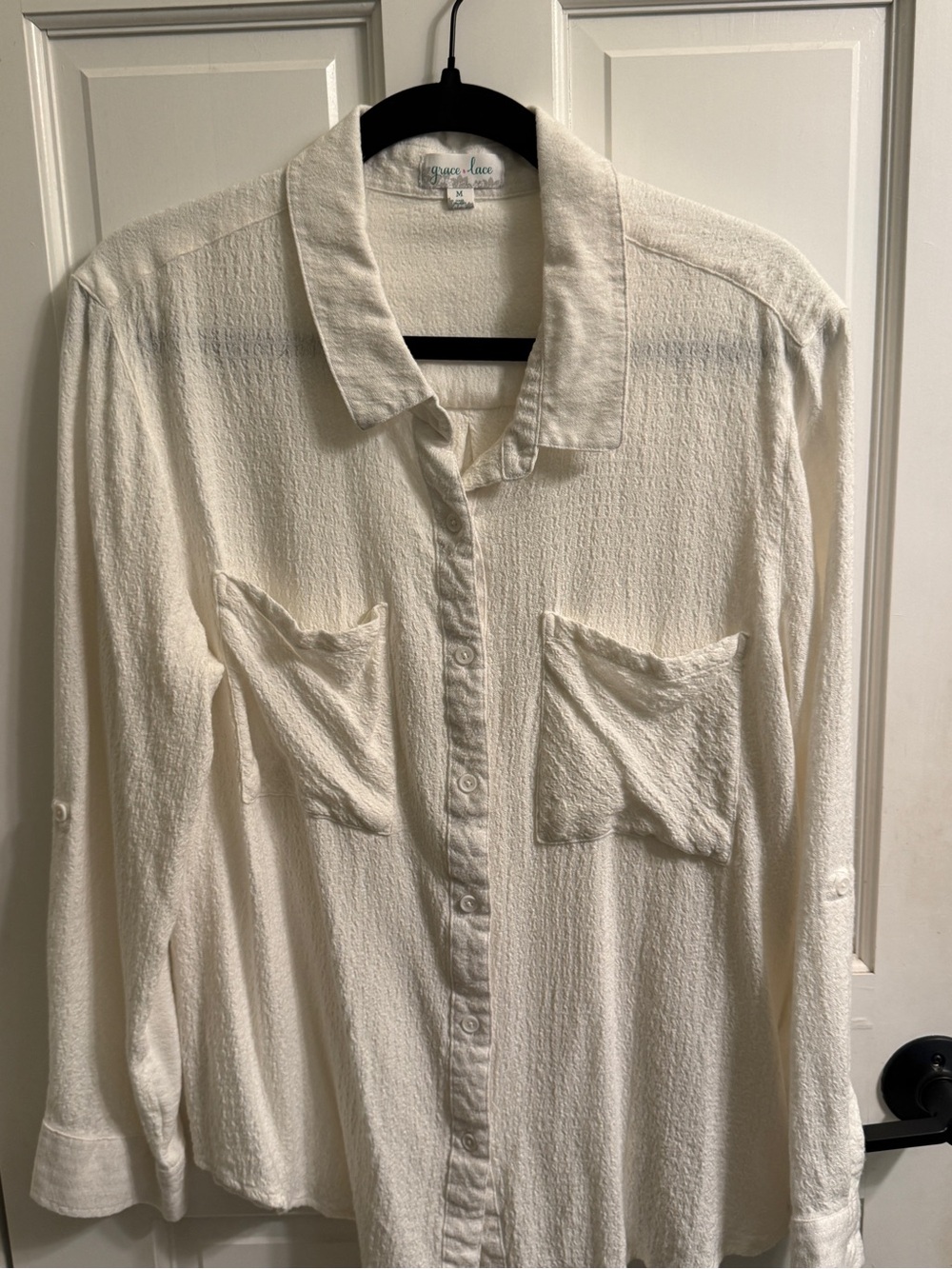 Grace & Lace Women's Lightweight Button-Down Shirt — Cream